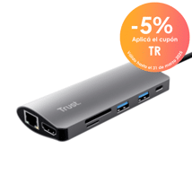 Trust adaptador 7-en-1 USB-C- HDMI- red-lector de tarjetas USB-C y USB - 23775